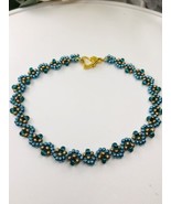 Sea Blue Gold Beaded Bracelet Thin Dainty Braided Fashion minimalist Hea... - £14.54 GBP