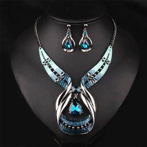Antique silver color crystal water drop snake skin dripping statement necklace earrings thumb200