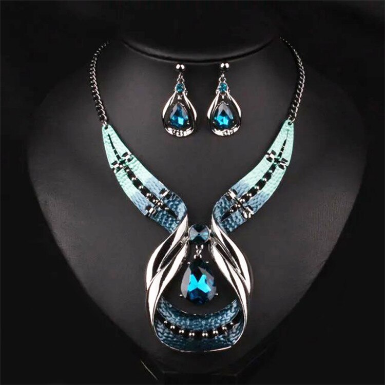 Fashion Bridal Jewelry Sets Antique Silver Color Crystal Water Drop Snake Skin D - £11.51 GBP