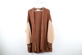 Vtg 60s 70s Boho Chic Womens OS Rainbow Hand Knit Open Front Cardigan Sweater - £73.26 GBP