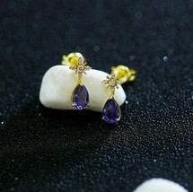 2Ct Pear Cut Lab-Created Tanzanite Drop Dangle Earrings 14k Yellow Gold ... - $137.19