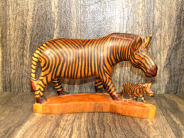 Hand Carved Zebra Mama and Baby Wooden Sculpture Figurine 9&quot;X6&quot; Collectible - £23.34 GBP