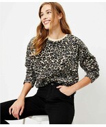 LOFT Leopard Print Cozy Sherpa Sweatshirt Black X-Small New - $753.77 MXN