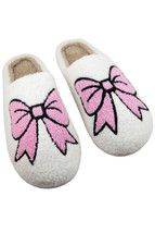 White Cute Bowknot Pattern Fuzzy Winter Home Slippers - $173.59 MXN