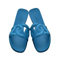 HERMÈS Light Blue Rubber Aloha Flat Slides Sandals 37 with Chaine d&#39;Ancr... - $306.90