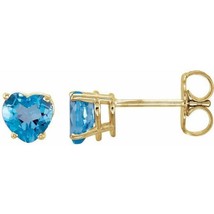 14k Yellow Gold Swiss Blue Topaz Heart Stud Earrings - £222.97 GBP