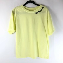 BP Womens T Shirt Top Save the World Crew Neck Short Sleeve Oversized Yellow S - $14.49