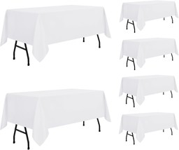 6 Pack White Tablecloth 60 x 84 Inch Rectangle Table Cloth for 4ft Table Stain a - £59.89 GBP