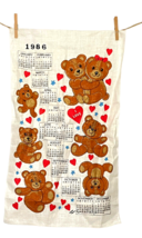 Marge French 1986 Calendar  Linen Tea Towel I Love Teddy Bears Hearts Stars - £19.17 GBP