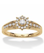 PalmBeach Jewelry 1/4 TCW 10k Yellow Gold Round Cut Genuine Diamond Halo Engagem - £377.44 GBP