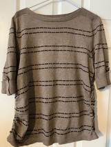 Apt.9 Brown Striped Short Sleeve Sweater Rouching at Sides Womens Sz Petite XL - £11.04 GBP