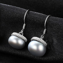 Gray Pearl Earrings S925 Silver Fishhook Earrings Steamed Bread Pearl Beads Bout - £21.39 GBP