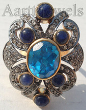 Victorian 2.50ct Rose Cut Diamond B.Topaz B.Sapphire Wedding Ring FINE EDH - £554.50 GBP