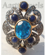 Victorian 2.50ct Rose Cut Diamond B.Topaz B.Sapphire Wedding Ring FINE EDH - £559.42 GBP