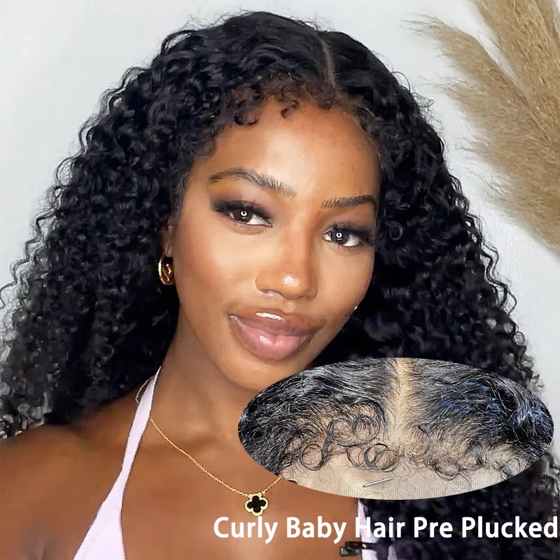 Afro Kinky Curly Wig 13x6 Hd Human Hair Glueless 13x4 4c Edges Lace Front Wigs - £63.54 GBP+