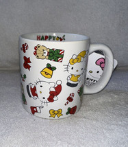 Hello Kitty “Happy Holidays” Christmas Mug Cup Colorful Santa Hat Bows C... - $19.96