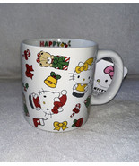 Hello Kitty “Happy Holidays” Christmas Mug Cup Colorful Santa Hat Bows C... - £15.61 GBP