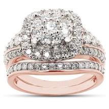 1.25CT Moissanite Double Halo Bridal Set Wedding Ring Rose Gold Plated Silver - £98.24 GBP