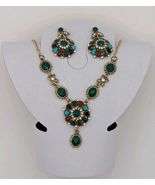 Gold Multicolor Stone Necklace Earring Set Indian Bollywood - €32,60 EUR