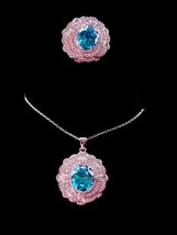 216 Diamond Cocktail ring set - London blue topaz necklace - HUGE Diamond frame  - £379.62 GBP