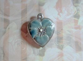 Vintage Sterling silver enameled puffy heart charm-JEWEL GREEN pansy - £17.30 GBP