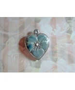 Vintage Sterling silver enameled puffy heart charm-JEWEL GREEN pansy - $27.00