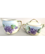 Antique MZ Austria Porcelain Violets Flowers Creamer &amp; Sugar with Lid 18... - $96.18 CAD