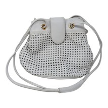 Vintage Brio! White Leather Laser Cut Perforated Summer Bucket Bag Purse - €110,87 EUR