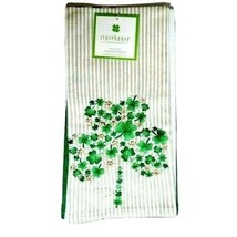 Kitchen Towels 2-Piece Embroidered Green Clover Shamrock Stripes Storehouse - £12.56 GBP