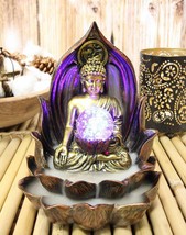Ebros Meditating Buddha Amitabha Backflow Incense Burner W/ LED Globe Light - £29.56 GBP