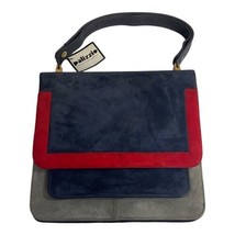 Nautical Palizzio Navy Blue, Red, &amp; Gray  Suede Leather Handle Handbag N... - £44.10 GBP