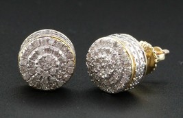 Diamond Square Earrings 10K Yellow Gold Over Round Cut Pave Design Studs 2 CT - £90.43 GBP