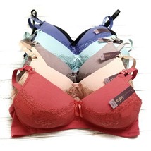 6 Pack Cotton Full cup Comfort Light Padded Lace No Wire Wireless Bra A cup - $27.46+