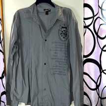 Helix gray graphic, long sleeve button down shirt, size extra large - £13.07 GBP