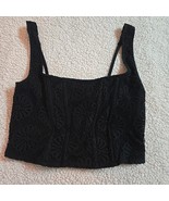 American Eagle Black Lace Smocked Back Crop Top M Corset Style Boho Fest... - $8.90
