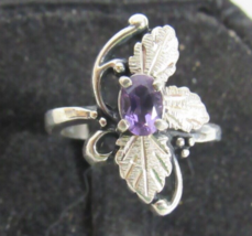Sterling Silver .35ct Oval Amethyst Leaves Grapes 20mm Band Sz 5 Ring WM Wheeler - £39.14 GBP