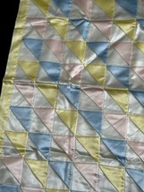 Vintage Satin Patchwork Baby Blanket Pastels Triangles Pockets Pink Yellow Blue - £34.06 GBP