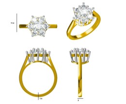 1.25 Ct Simulated Diamond Six Stone Cluster Ring 14K Yellow Gold Plated - $48.43