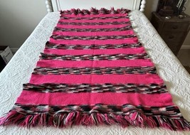 Vintage Hand Knit Crochet Throw Or Wrap 37x71 Wool? With Fringe - £37.75 GBP