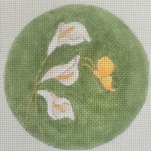 Floral Needlepoint Canvas Handpainted Ornament Lily Easter Mini 22 Ct Round HP - £11.17 GBP