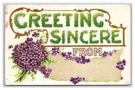 Large Letter Floral Greetings Sincere Violet Flowers Embossed DB Postcard K17 - $4.48