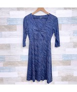 Horny Toad &amp; Co Cinch V Neck Tencel Jersey Dress Blue 3/4 Sleeve Womens ... - $29.69