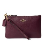 New Coach Women&#39;s Polished Pebble Leather Small Zip-Top Wristlet Deep Berry - £71.38 GBP