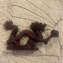 Feng Shui 9&quot; Oriental Dragon Play w/ Ball Rosewood Red Statue Office Hom... - £10.43 GBP