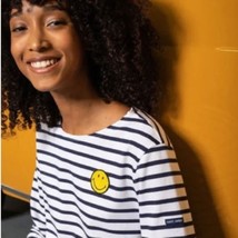 New Smiley x Saint James WOMEN Smiley Patch Stripe  T-Shirt NWT MEDIUM - €146,09 EUR