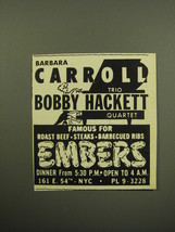 1959 Embers Restaurant Ad - Barbara Carroll Trio Bobby Hackett Quartet - £13.89 GBP