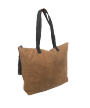 Camel Soft Leather Tote Bag w/Tassel, Large Suede Bags, Casual Purse, Jenny - $153.50