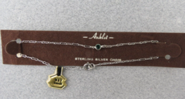 May Birthstone Sterling Silver Anklet Ankle Bracelet Green Bezel Set Stone 9&quot; - £18.87 GBP