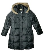 Michael Kors coat Women L Quilted Down Long Faux Fur Removable Hood Blac... - $81.68