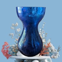 Vintage 6&quot; Cobalt Blue Crackle Glass Vase Decorative Figure 8 Flowers Table - £17.93 GBP